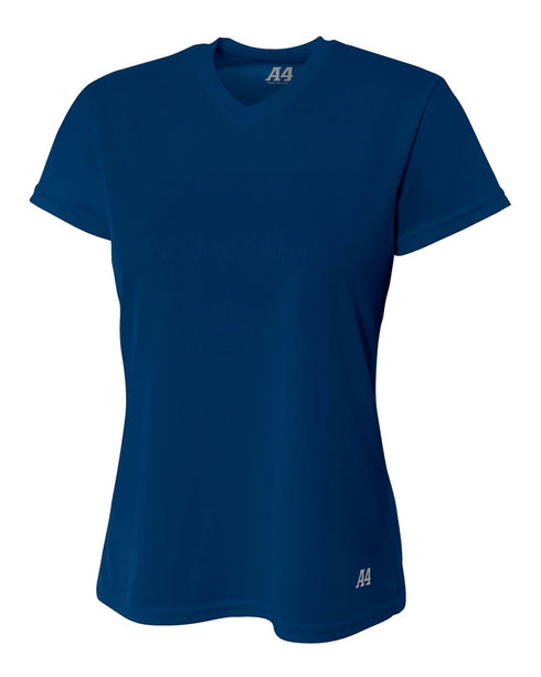 A4 Women's Short Sleeve V-Neck Birds Eye Mesh Tee (NW3254), Color 'Navy'